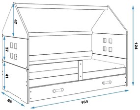 BMS Group Detská posteľ domček DOMI biela - sivá so zásuvkou 160x80cm