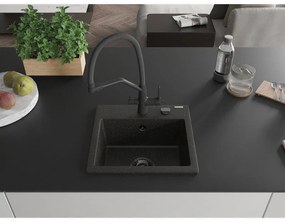 Mexen Milo, granitový drez 435x410x171 mm, 1-komorový a drezová batéria Duo, čierna-zlatá metalíza, 6505-75-671701-70-B