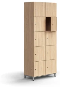 Priehradková skrinka QBUS, 10 priehradiek, na nožičkách, 2020x800x420 mm, strieborná, dub