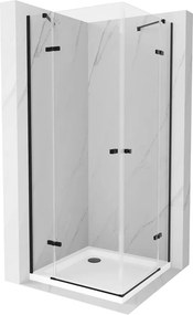 Mexen Roma Duo, sprchový kút 90 (dvere) x 90 (dvere) cm, 6mm číre sklo, čierny profil + slim sprchová vanička 5cm, 854-090-090-70-02-4010B
