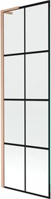 Mexen Next L, 1-krídlová vaňová zástena 60 x 150 cm, 6mm číre sklo-čierny vzor, medený profil, 895-060-000-03-77-65