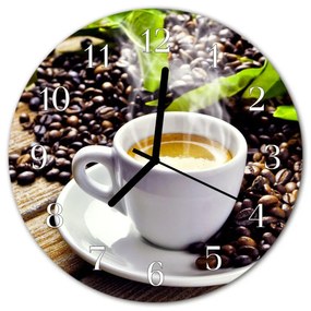 Sklenené hodiny okrúhle Kávový hrnček fi 30 cm