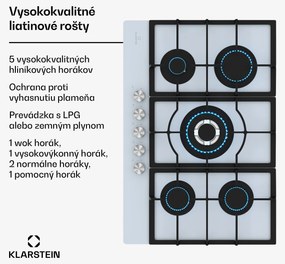 Klarstein Ignito 5-zónová plynová varná doska, 5 Horákov, elektr. zapaľovanie, Wok, na skvapalnený alebo zemný plyn