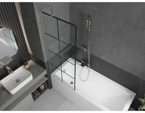 Mexen Next, 1-krídlová vaňová zástena 70 x 150 cm, 6mm číre sklo - čierny vzor, oceľová, 895-070-000-00-77-97