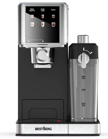 Pákový kávovar s napeňovačom mlieka BestBerg BBCF-2032 / 1350 W / 1,2 l / 20 bar / strieborná/čierna