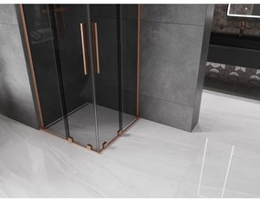 Mexen Velar L Duo, sprchový kút s posuvnými dverami 80 x 80 cm, 8mm šedé sklo, medená matná, 871-080-080-02-43-65