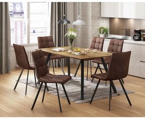 IDEA nábytok Jedálenský stôl BERGEN dub + 6 stoličiek BERGEN hnedé mikrovlákno