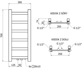 Mexen Bolt, vykurovacie teleso 700 x 300 mm, 141 W, spodné a stredové, antracitová, W126-0700-300-00-66