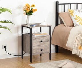 Noční stolek Vasagle Jungo 40 cm s nabíjecí stanicí šedý/černý