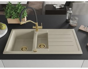 Mexen Andres, granitový drez 1000x500x200 mm, 1,5-komorový a drezová batéria Duo, béžová, 6515-69-671701-57-G