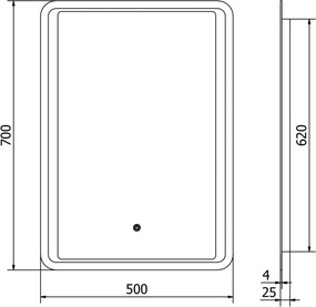 Mexen Zusa podsvietené kúpeľňové zrkadlo 50 x 70 cm, LED 6000K, proti zahmlievaniu - 9808-050-070-611-00