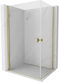 Mexen Mist-B Duo, 2-krídlový výklopný sprchový kút 80 x 75 cm, číre sklo, zlatý lesklý profil, 8A2-080-075-50-00