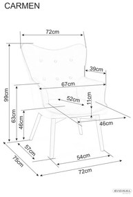 Signal CARMEN VELVET kreslo, nohy čierne/ BLUVEL 52 ant.ružová