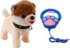 LEAN Toys Interaktívny pes na vodítku chodí tancuje spieva biely béžový