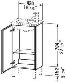 DURAVIT L-Cube stojaca skrinka pod umývadielko na nožičkách, 1 dvierka, pánty vľavo, 420 x 294 x 856 mm, biela vysoký lesk, LC6273L2222