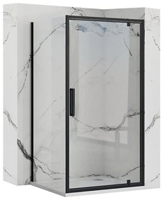 Rea Rapid Swing, rohový sprchovací kút 80 (dvere) x 100 (stena) x 195 cm, 6mm číre sklo, čierny profil, KPL-009924