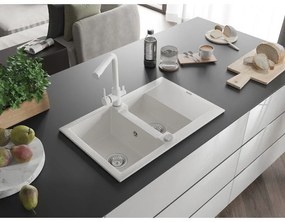 Mexen Gaspar, granitový drez 737x475x177 mm, 1,5-komorový, biela batéria Duero, biela, 6507-20-671600-20