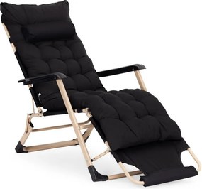 Záhradné plážové ležadlo 2 v 1 s vankúšom, opierkou hlavy, nastaviteľnou opierkou nôh, čierne, zlatý rám