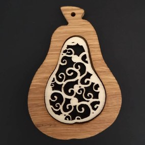 AMADEA Drevená ozdoba z masívu s vkladom - hruška s ornamentom 9 cm