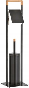 Držiak toaletného papiera s WC štetkou - čierny s bambusom
