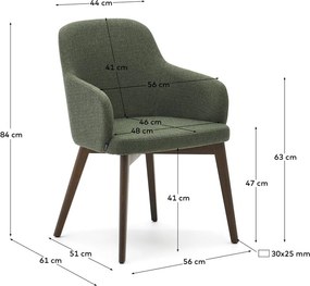 Tmavozelené čalúnené jedálenské kreslo s podrúčkami Nelida – Kave Home