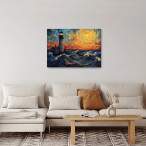 Obraz - Maják vo vlnách (70x50 cm)