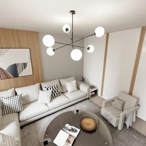 Luster na tyči LINEAR 6xE14/10W/230V čierna/biela