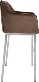 Barová stolička Damaso E - zamat, nerez 4-nohý rám - Hnedá