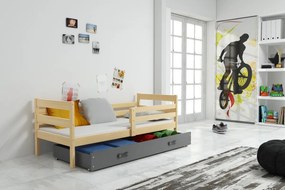 Detská jednolôžková posteľ s úložným priestorom ERYK | borovica Farba: Borovica / sivá, Rozmer.: 200 x 90 cm