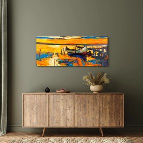 Obraz - Loďka pri západe slnka (120x50 cm)