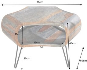 Dizajnový konferenčný stolík Lorelei, 70 cm, sheesham, sivý