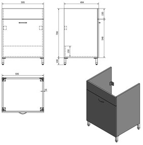 Aqualine Aqualine, Skrinka pod výlevku 59,5x70x49,4cm, biela, 57035
