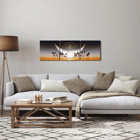 Obraz - Mesiac nad palmami (s hodinami) (90x30 cm)