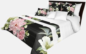 Prešívaný prehoz na posteľ v čierno-bielej farbe s dokonalou potlačou kvetín