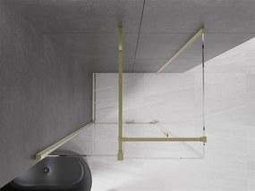 Mexen Velar, sprchový kút s posuvnými dverami 90(dvere) x 70(stena) cm, 8mm číre sklo, zlatá lesklá, 871-090-070-01-50