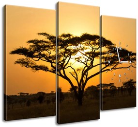 Gario Obraz s hodinami Akácia v Serengeti - 3 dielny Rozmery: 90 x 70 cm