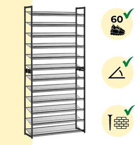 Jurhan Stohovateľný regál na topánky IDA, 12 políc, 92,5x31x223cm, čierna