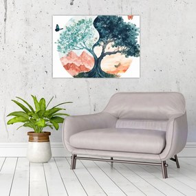 Sklenený obraz – Akvarelový strom plný života (70x50 cm)
