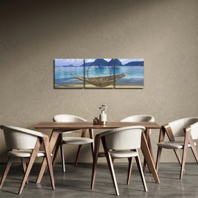 Obraz - Obraz hojdacej siete na pláži 2 (s hodinami) (90x30 cm)