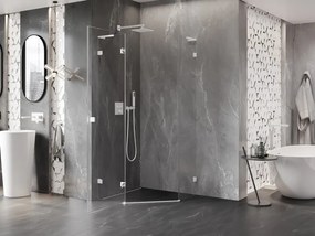 Mexen Lunar, L päťuholníkový sprchový kút naklápací doľava 100 x 100 cm, 8mm číre sklo, biely profil, 831L-100L-100P-20-00-L