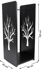 Kovový stojan na drevo Tree, 40x100 cm, čierna