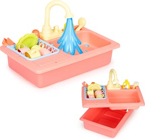 MULTISTORE Detský kuchynský drez s tečúcou vodou – hračkový drez na batérie, 12 ks príslušenstva