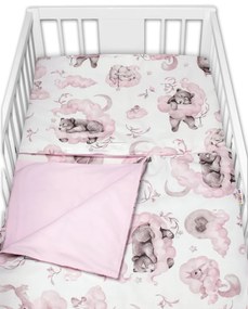 2-dielne bavlnené obliečky Baby Nellys, Zvieratká na mráčiku, ružová/biela, 135x100cm 135x100