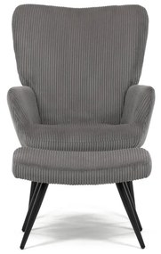 Relaxačné kreslo ušiak s taburetom ROYAL — kov, menčester, sivá