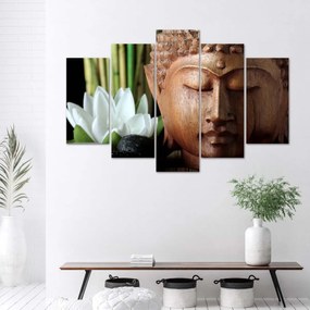 Obraz na plátně pětidílný Buddha Bambusové květiny - 200x100 cm
