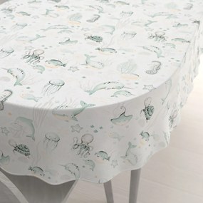 Biante Detský bavlnený oválny obrus Sandra SA-688 Morský svet zelený na bielom 60x100 cm