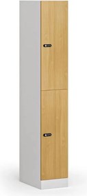 Šatníková skrinka S1 s úložnými boxmi, 2 boxy, 1850 x 300 x 500 mm, demont, mechanický kódový zámok, laminované dvere, buk