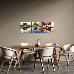 Obraz holandských mlynov (s hodinami) (90x30 cm)