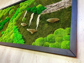 Machový obraz mix machu -dreviny - rastliny 180 * 90cm - drevený rám čierny