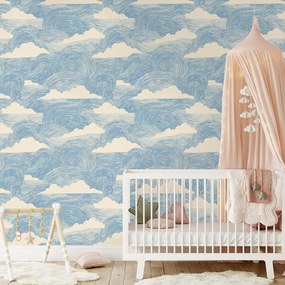 Tapeta modré vlny s bielymi oblakmi